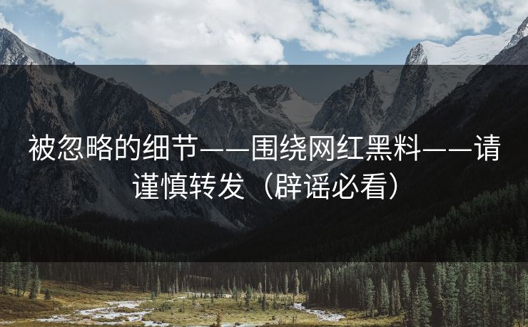 被忽略的细节——围绕网红黑料——请谨慎转发（辟谣必看）